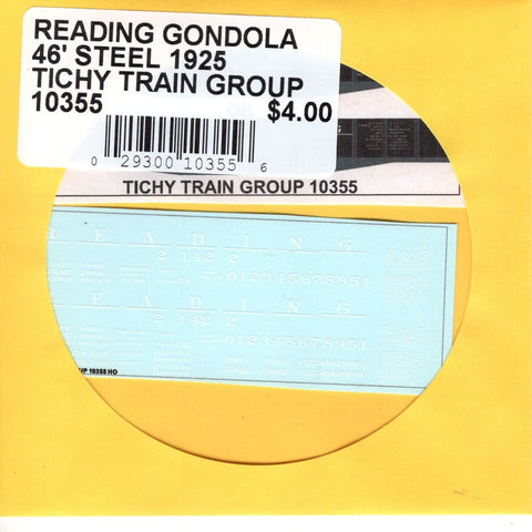 HO Scale Tichy Train 10355 Reading Gondola 46' Steel 1925 Decal Set
