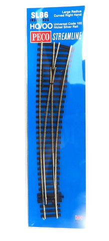 HO Scale Peco SL-86 Code 100 Right Hand Curved Double Radius Turnout