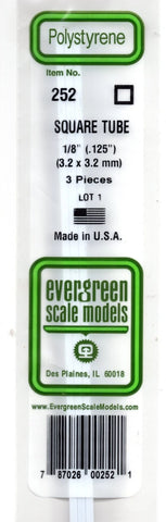 Evergreen 252 Styrene 14" Square Tubing .125" .32cm pkg(3)