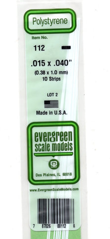 Evergreen 112 Styrene Strip Plastic .015" Thick x .040" 14" Long; pkg (10)