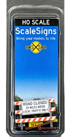 HO Scale ScaleSigns.com 403609 Type 3 Road Closed Local Only Traffic Barricade