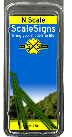 N Scale ScaleSigns.com 11001 Green Round Sign Poles (8) pcs