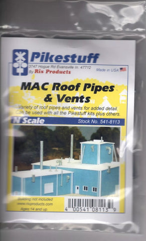 N Scale Pikestuff 541-8113 MAC Roof Pipes & Vents