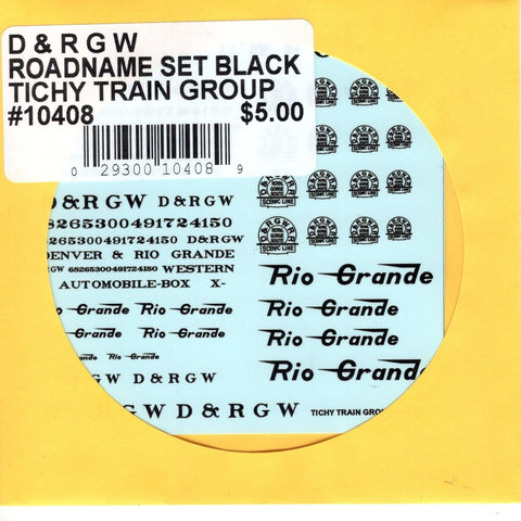 HO Scale Tichy Train 10408 D&RGW Roadname Set Black Decal Set