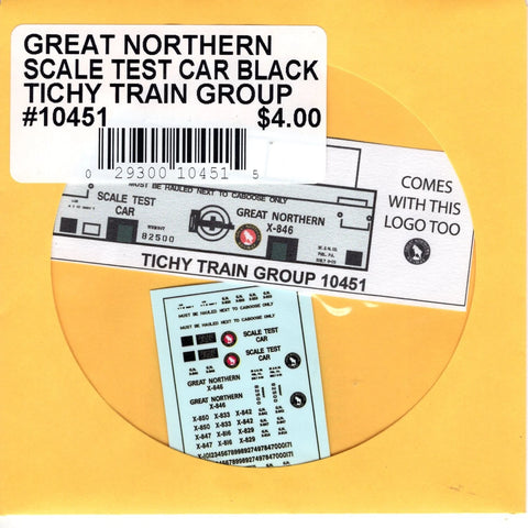 HO Scale Tichy Train 10451 GN Great Northern Scale Test Car Black Decal Set