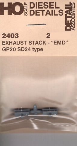 HO Scale Detail Associates 2403 Exhaust Stack - "EMD" GP20 SD24 Type 2 Pkg