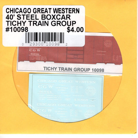 HO Scale Tichy Train 10098 Chicago Great Western 40' Steel Boxcar Decal Set