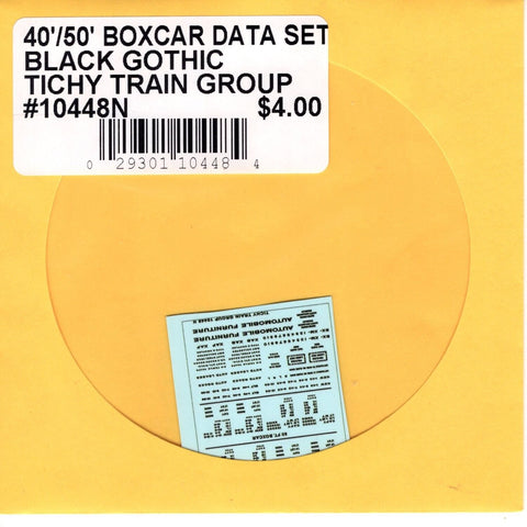 N Scale Tichy Train 10448N 40'/50' Boxcar Data Set Black Gothic Decal Set
