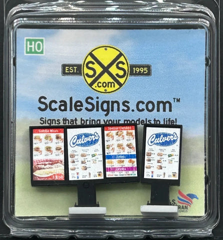 HO Scale ScaleSigns.com 1715c Culver's Drive Thru Menu Sign (2) pcs