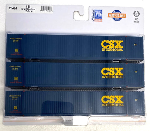 HO Scale Athearn 28494 CSX 53' Blue CIMC Corrugated Container (3) pcs