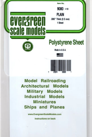 Evergreen 9080 Styrene White Sheet Plain - 6 x 12" 15.2 x 30.5cm .080" .20cm