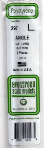 Evergreen 297 Styrene 14" L Angle .250" .64cm pkg (2)