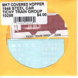 HO Scale Tichy Train 10258 MKT Covered Hopper 1946 Steel Car Decal Set