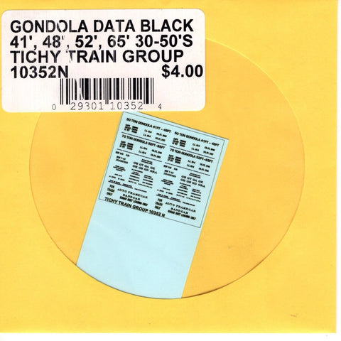 N Scale Tichy Train 10352N Gondola Data Black 41',48',52',65', 30-50's Decal Set