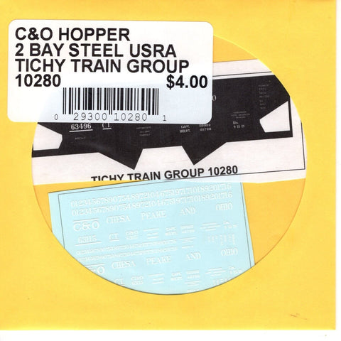 HO Scale Tichy Train 10280 C&O Hopper 2 Bay Steel USRA Decal Set