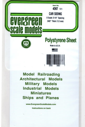 Evergreen 4067 Styrene O Freight Car Siding Scale 3-1/4" Spacing .040 Thick