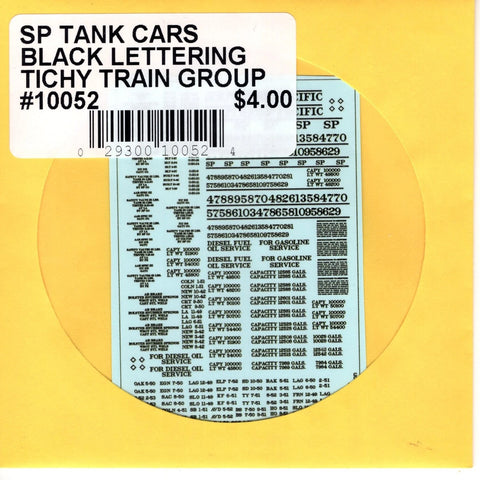 HO Scale Tichy Train 10052 SP Tank Cars Black Lettering Decal Set