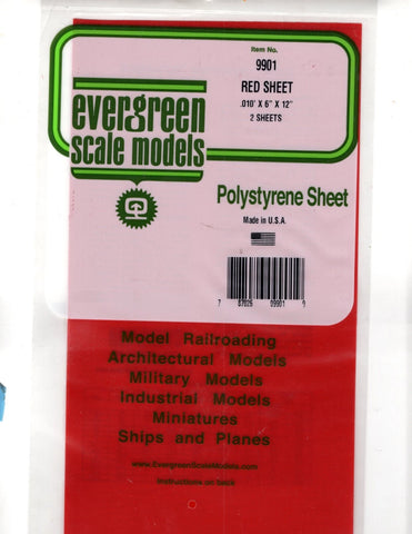Evergreen 9901 Styrene Sheet Red Transparent .010 x 6 x 12" pkg(2)