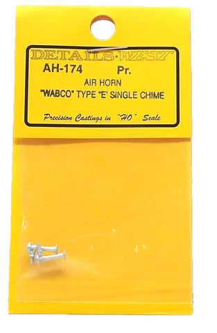 HO Scale Details West AH-174 Wabco Type E, Single-Chime Air Horns pkg (2)