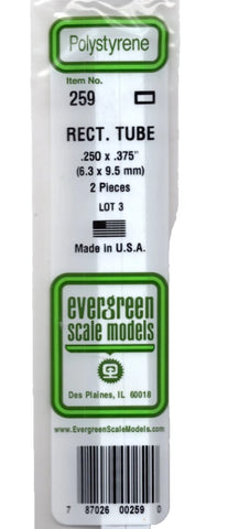 Evergreen 259 Styrene 14" Rectangular Tubing .250 x .375" .64 x .95cm pkg(2)