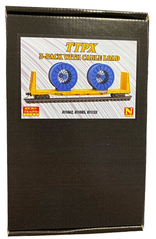 N Micro Trains 99300216 TTX 61' 8" Bulkhead Flatcar w/Cable Reel Load 3-Pack