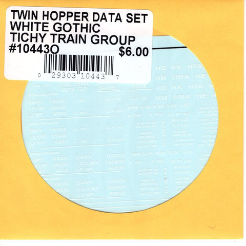 O Scale Tichy Train 10443O Twin Hopper Data Set White Gothic Decal Set