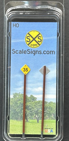HO Scale ScaleSigns.com 2104v35 Yellow Railroad Speed Limit 35 Sign (2) pcs