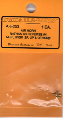 HO Scale Details West AH-253 Air Horn, Nathan K3 Reverse #4 ATSF, BNSF, SP, UP