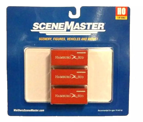 HO Walthers SceneMaster 949-18052 Hamburg Sud 20' Corrugated Container 3-Pack