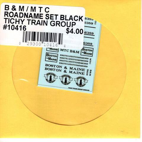 HO Scale Tichy Train 10416 Boston & Maine / MTC Roadname Set Black Decal Set