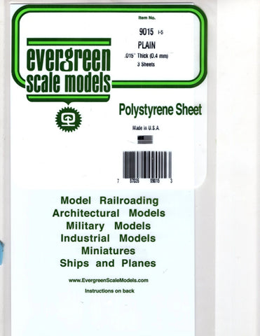 Evergreen 9015 Styrene White Sheet Plain 6 x 12" 15.2 x 30.5cm .015" .04cm pkg 3