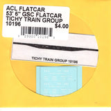 HO Scale Tichy Train 10196 ACL Flatcar 53' 6" GSC Flatcar Decal Set