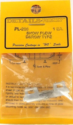 HO Scale Details West PL-286 DRG&W Type Snow Plow (1) pkg