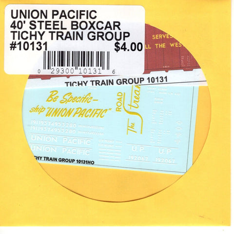 HO Scale Tichy Train 10131 UP Union Pacific 40' Steel Boxcar Decal Set