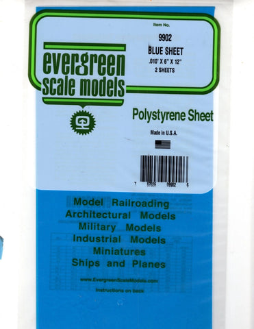 Evergreen 9902 Styrene Sheet Blue Transparent .010 x 6 x 12" pkg(2)