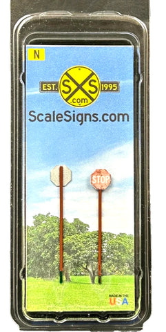 N Scale ScaleSigns.com 2505C Faded Stop Sign Street/Road (2) pcs