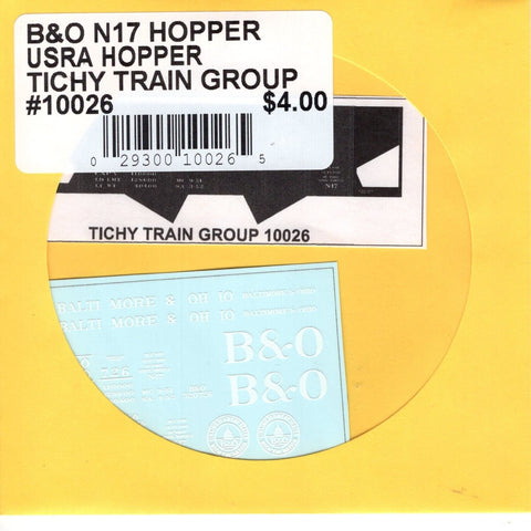 HO Scale Tichy Train 10026 B&O N17 Hopper USRA Hopper Decal Set