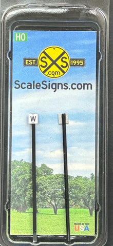 HO Scale ScaleSigns.com 2044c Black on White Train Whistle/Horn "W" Sign (2) pcs