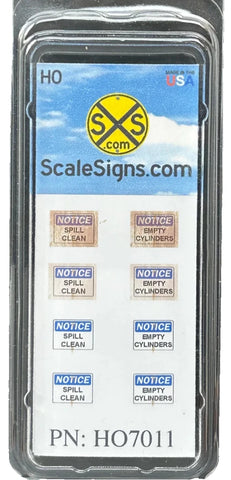 HO Scale ScaleSigns.com 7011 Spill Clean Up Kit / Empty Cylinders Sign (8) pcs