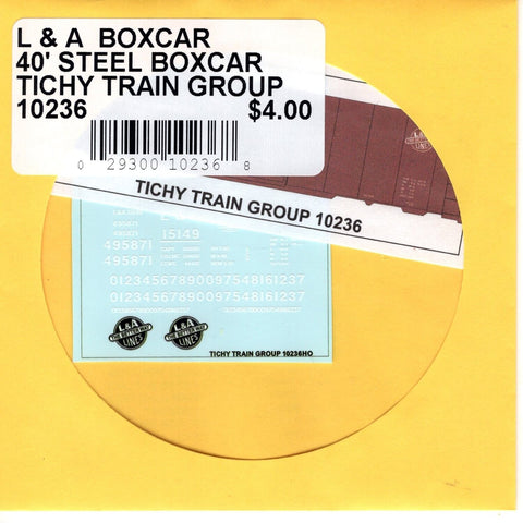 HO Scale Tichy Train 10236 L&A Boxcar 40' Steel Boxcar Decal Set