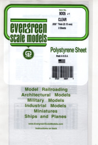 Evergreen 9005 Styrene Sheet Clear - 6 x 12" 15.2 x 30.5cm .005" .01cm pkg (3)