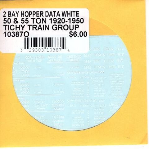 O Scale Tichy Train 10387O 2 Bay Hopper Data White 50 & 55 Ton 1920-50 Decal Set