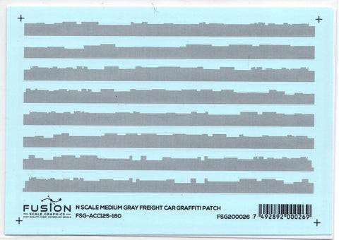 N Scale Fusion Graphics 125-160 Medium Gray Freight Car Graffiti Patch Decal Set