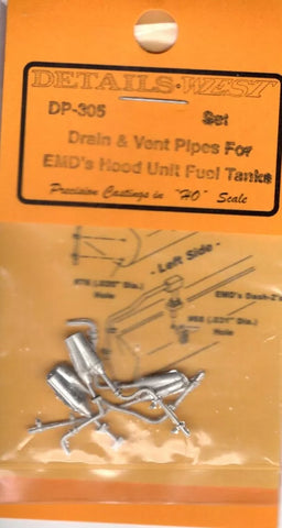 HO Scale Details West DP-305 Drain & Vent Pipes for EMD's Hood Unit Fuel Tanks