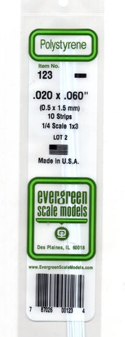 Evergreen 123 Styrene Strip Plastic .020" Thick x .060" 14" Long pkg (10)
