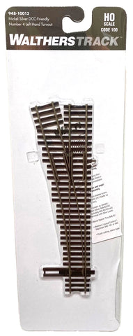 HO Scale Walthers 948-10013 Code 100 #4 Left Hand Turnout