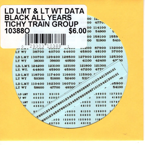 O Scale Tichy Train 10388O LD LMT & LT WT Data Black All Years Decal Set