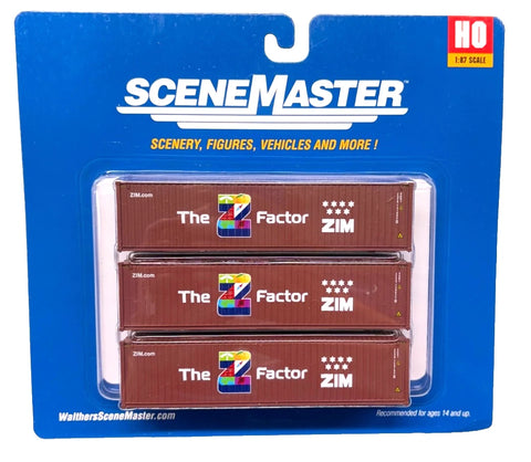 HO Walthers SceneMaster 949-18257 ZIM Z 40' Fully Corrugated Container 3-Pack