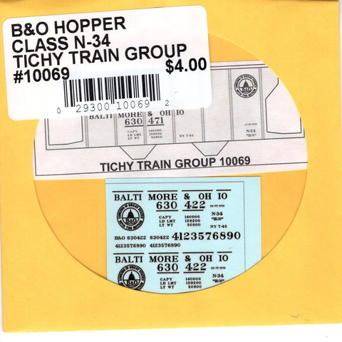 HO Scale Tichy Train 10069 B&O Hopper Class N-34 Decal Set