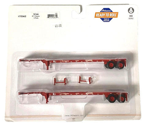 HO Scale Athearn 26632 K-Line Container Chassis Set (2) pk